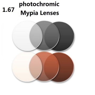 1.67 Aspheric Super thin photochromic gray brand myopia eyeglasses lenses sunglasses optical glass lenses for eyes CR-39 eyewear