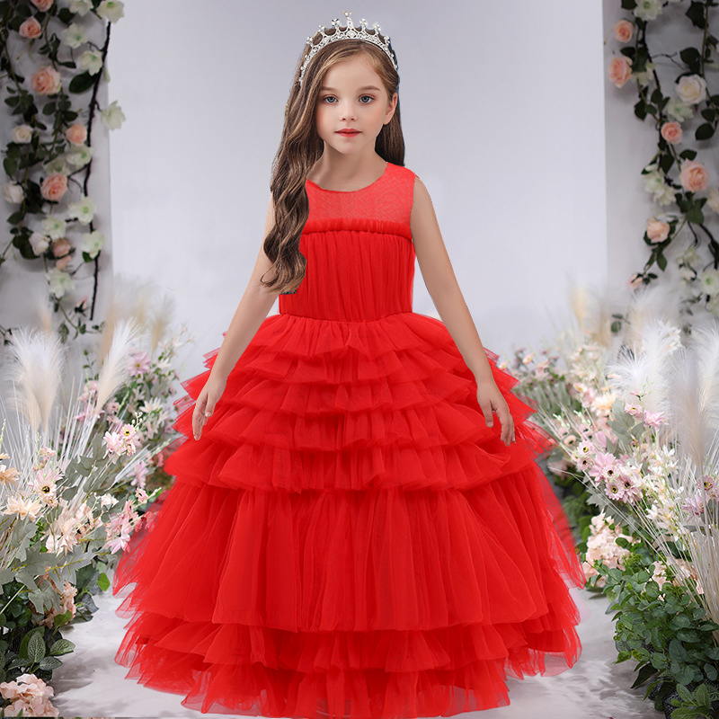 2020 Winter Teenager Girl Cake Dress Kids Dresses For Girls Clothes Princess Children Multilayer Mesh Party Dress Sleeveless