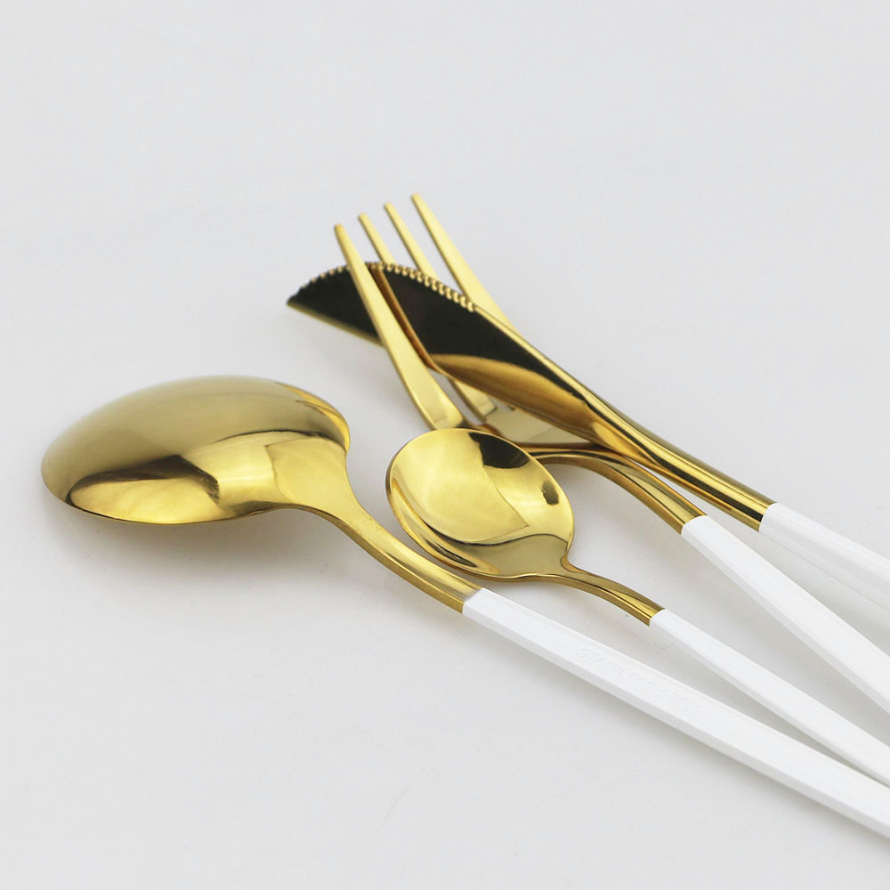30Pcs Gold Dinnerware Set White Gold Cutlery Set Dessert Fork Flatware Set Stainless Steel Tableware Set Home Accessories