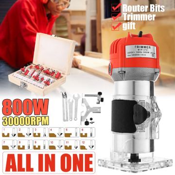 800w 30000rpm Wood Router Tool Combo Kit Electric Woodworking Machines Power Carpentry Manual Trimmer Tools With Milling Cutter