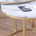 Marble texture coffee table for living room sofa side round coffee tea table 2 in 1 Combination furniture golden white black