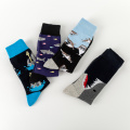 New Casual Combed Cotton Men's Socks Tend Harajuku Street Hip Hop Funny Happy Socks Colorful Shark Pattern Long Socks For Men