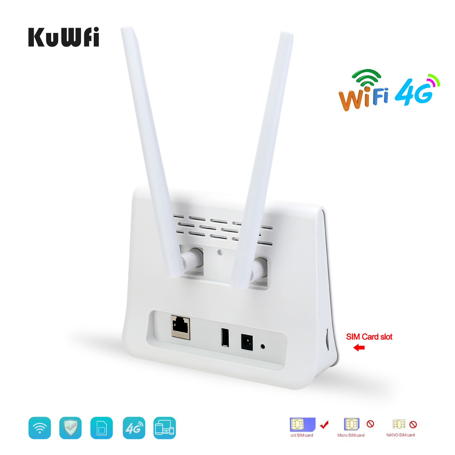 KuWFi 4G Wifi Router 150Mbps LTE CPE CAT4 4G SIM Card Router Mobile Wifi Hotspot Support 4G to LAN Port 32 WiFi Users