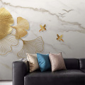 Photo Wallpaper Modern Fashion Light Luxury Hand Painted 3D Golden Ginkgo Leaf Flying Bird Marble Pattern Background Wall Murals