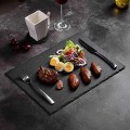 Slate Stone Coasters Rectangle Black Serving Plate For Cake Bar Kitchen Natural Edge Stone Drink Coaster.