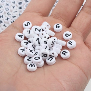 100/200/500pcs 4x7mm Mixed White Letter Beads Rounde Loose Acrylic Beads for Accessories Jewellery Making 1.7mm Hole