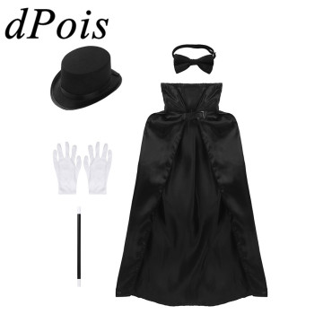 Kids Boys Girls Magician Anime Cosplay Costume Wizard Halloween Carnival Fancy Clothing Cloak Cape Hat Magic Wand & Gloves Suit