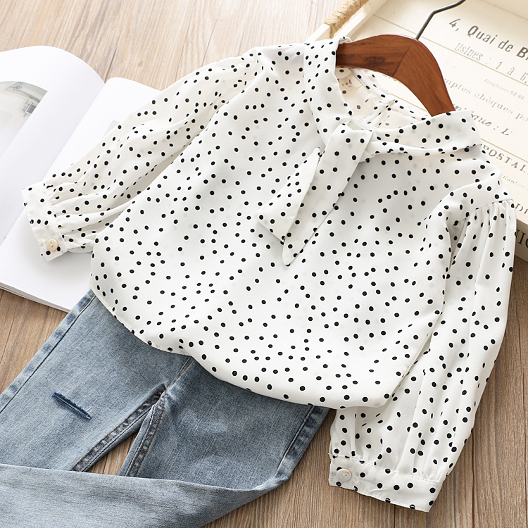 Girls Blouse Shirt Chiffon Dot Long Sleeve Spring Fall Shirts for Toddler Girl's Tops Outfits Children Clothing 3-7years