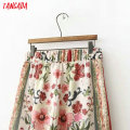 Tangada summer woman floral print red wide leg pants bow tie pocket retro female streetwear casual trousers mujer XD290