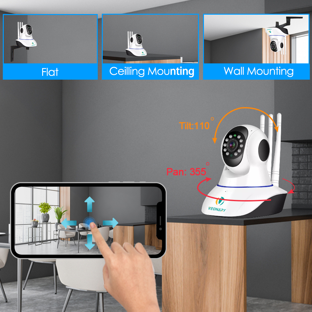 VEONARY AI 1536P 1080P Wifi Wireless IP Security Camera Home Surveillance Two-way Audio CCTV 3MP 2MP Baby Monitor Pets P2P Cloud