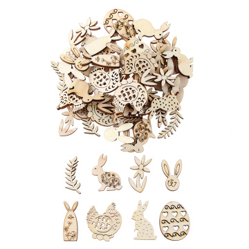 50Pcs Laser Cut Wooden Happy 2020 Easter Rabbit Eggs Wooden Craft Decor Party DIY Handcraft Wood Chips Natural Hanging Ornaments