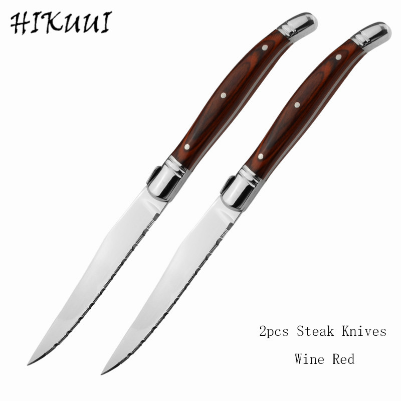 New 2pcs 9 inch Laguiole Style High Quality Steak Knives Set With wood Handle Dinner Knife Steak Dinner Cutlery Flatware Sets