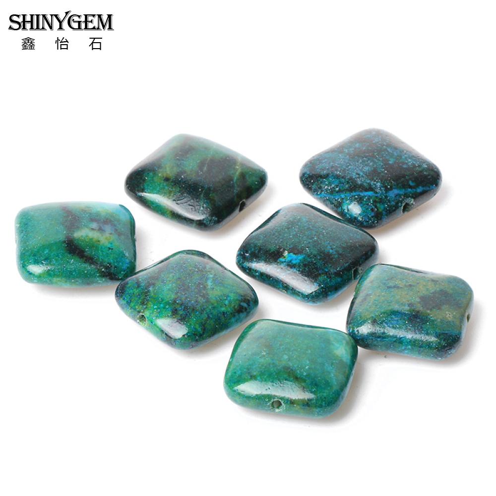 ShinyGem 20mm Square Phoenix Stone Big Dyed Chrysocolla Azurite Loose Bead Green Natural Stone Beads For Jewelry Making 5pcs/Lot