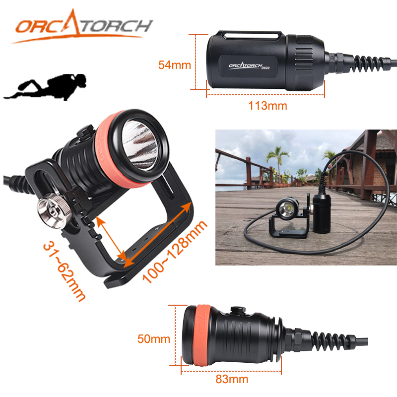 ORCATORCH Professional Diving Light Scuba Diving Flashlight Waterproof XHP70 Dive Torch Underwater Diving Flashlight