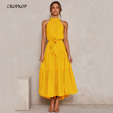 Summer Long Dress Polka Dot Casual Dresses Black Sexy Halter Strapless New 2020 Yellow Sundress Vacation Clothes For Women