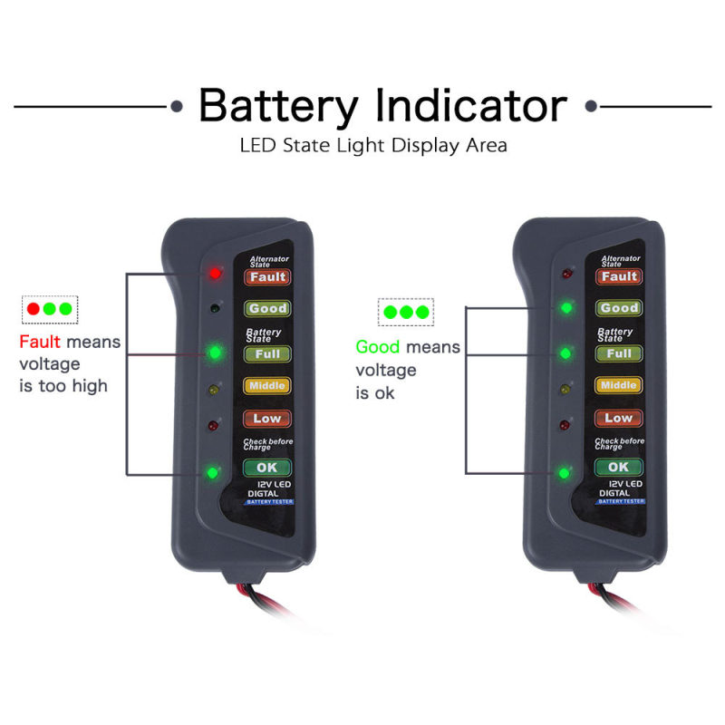 Mini Auto Digital Battery Alternator Tester 6 LED Lights Digital Battery Alternator Tester for Car Motorcycle