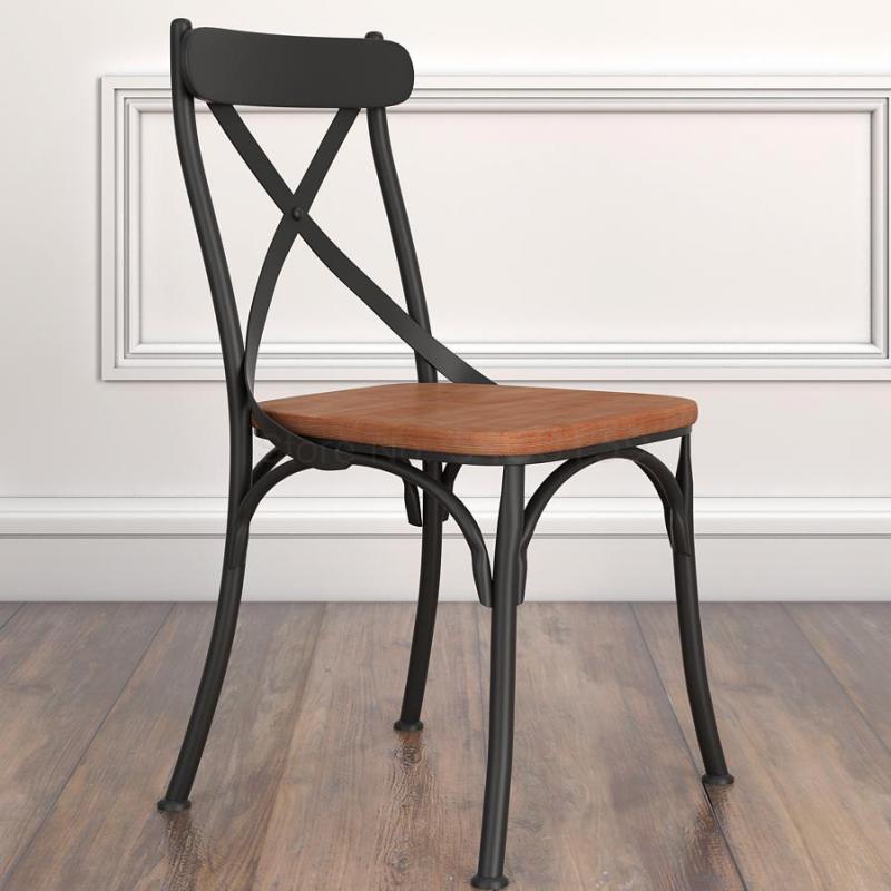American Retro, Wrought Iron Cross Bar Chair, Restaurant Dining Chair Hotel Industry Wind Fast-food Restaurant Dining