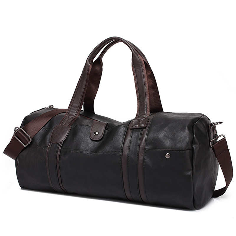 Men Sports Fitness Bag Gym PU Leather Shoulder Bag for Men's Retro Black Travel Duffle Blosa Women Classic Soft Handbag