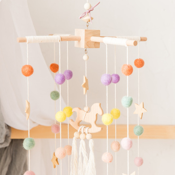 1 set Baby Mobile Bed bell Silicone Beads Beech Wood Bird Rattles Kid Room Bed Hanging Decor wood rodent Children Products Toy