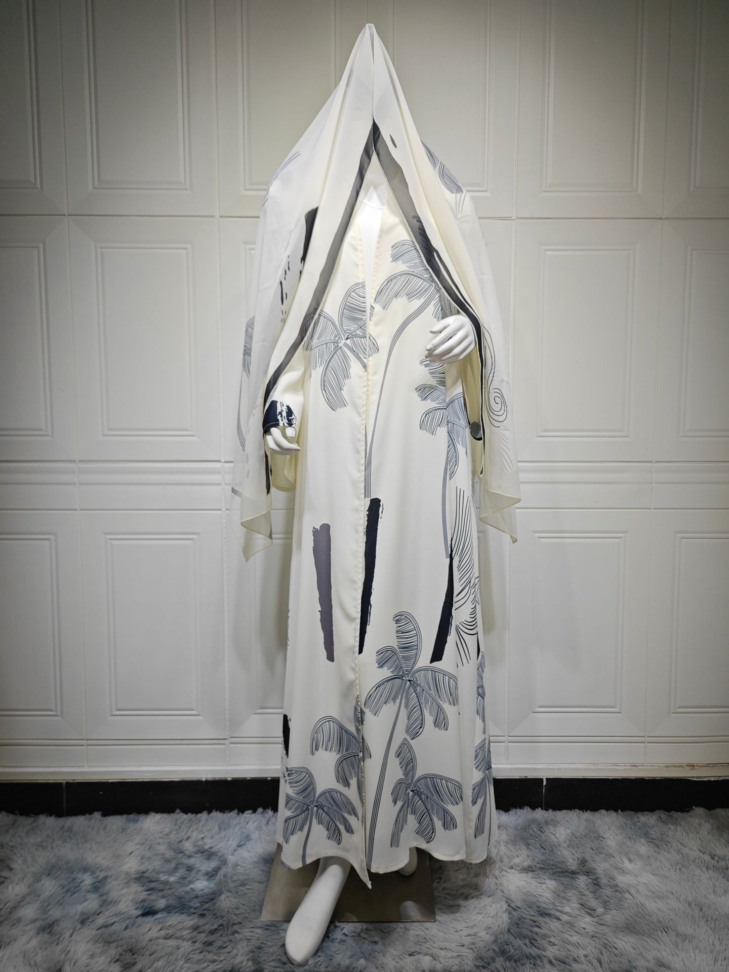 Fashion Muslim printed open abaya design