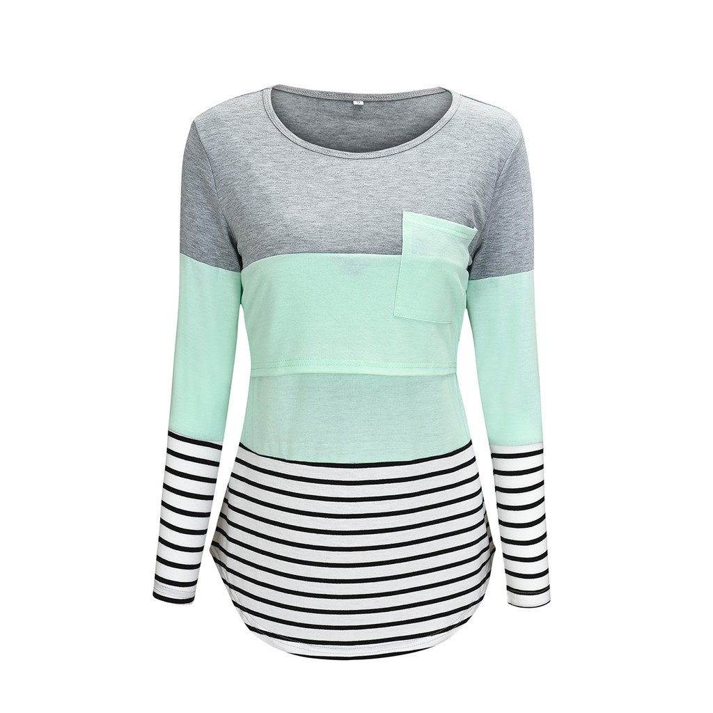 vetement femme Women Maternity pregnant tops and blouses Fall Winter Long Sleeve Striped Nursing Tops T-shirt For Breastfeeding