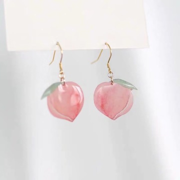 New European and American Lady Earrings Fruit Fashion Long Ear Nail Honey Peach Acrylic Earrings Pink Peach Drop Earrings Dangle