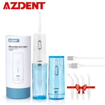 AZDENT New Oral Irrigator Portable Water Dental Flosser USB Rechargeable Water Jet Flosser 210ML 5 Tips Waterproof Teeth Cleaner