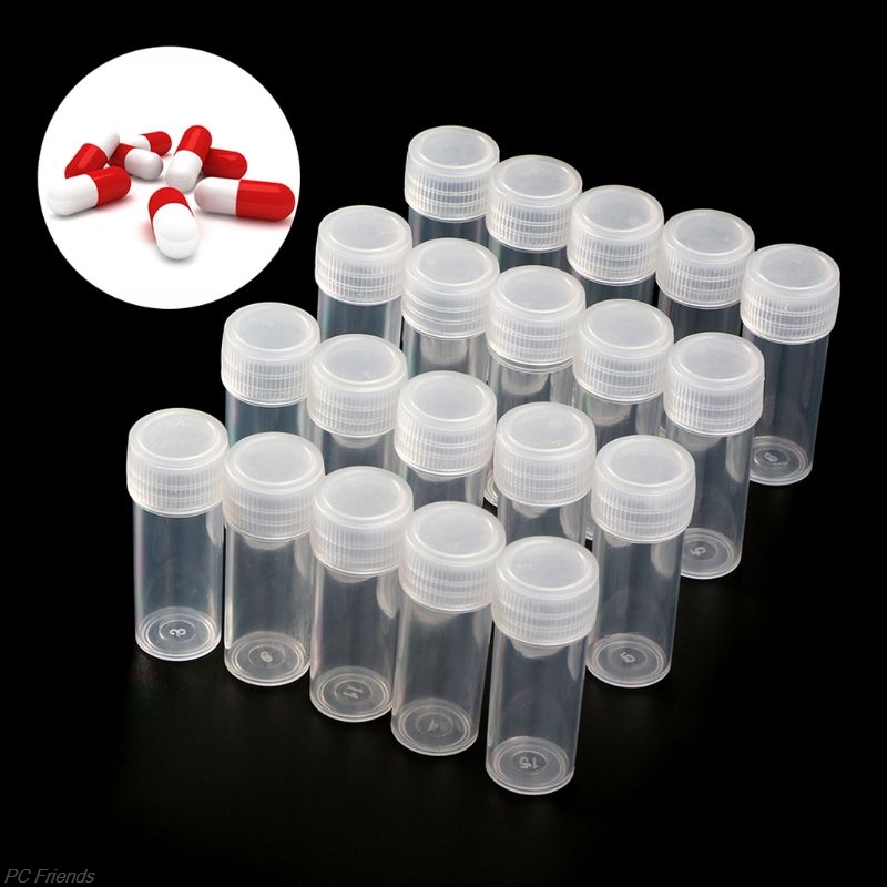 20Pcs 5ml Plastic Test Tubes Vials Sample Container Powder Craft Screw Cap Bottles for Office School Chemistry Supplies