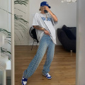 WannaThis Women's Pants Trousers Women Autumn High Waist Full Length Pants Streetwear Fashion Casual Denim Straight Pants 2020