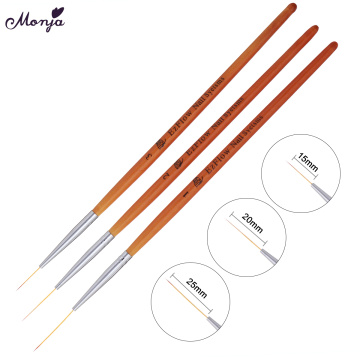 Monja 15/20/25mm 3pcs Nail Art Brush Wooden Handle French Lines Stripe Flower Painting Drawing Liner Pen Manicure Tool