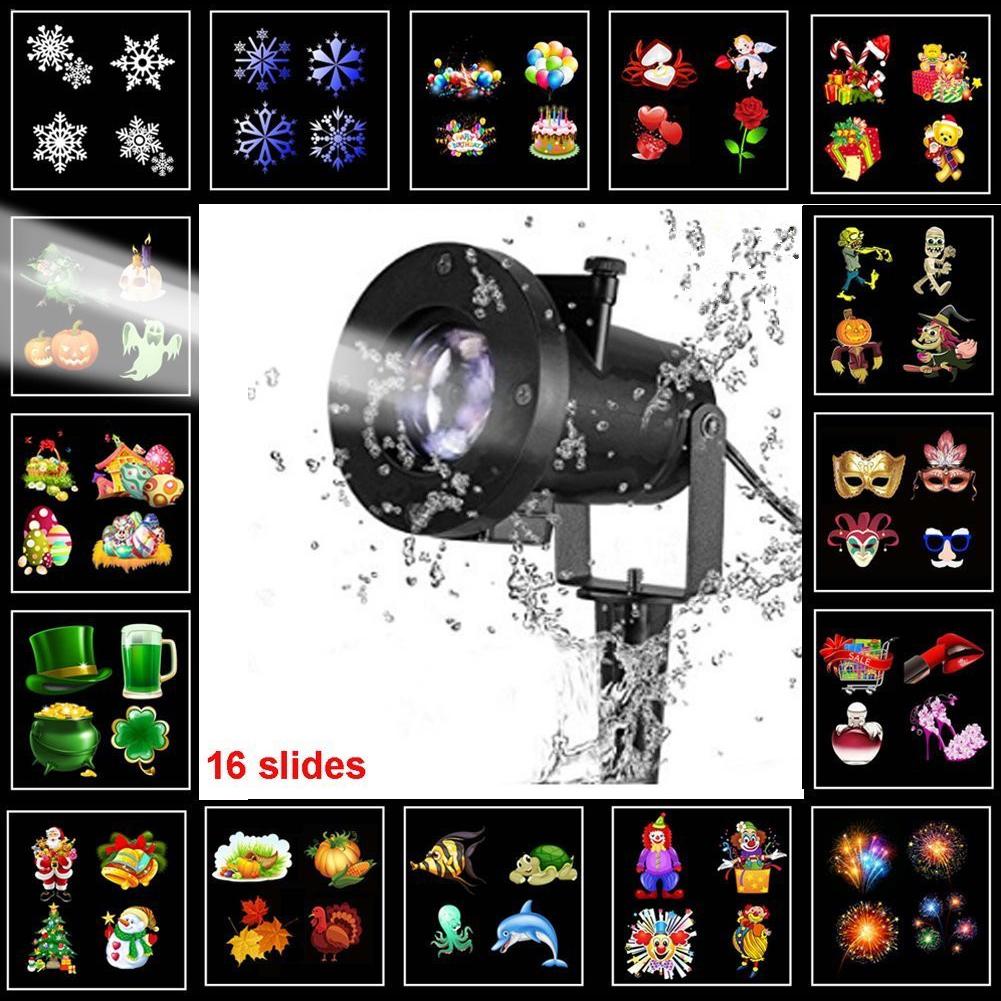 16 Patterns Christmas LED Projector Light New Year Laser Snowflake Projection Stage Light Waterproof Home Garden Lawn Lamp