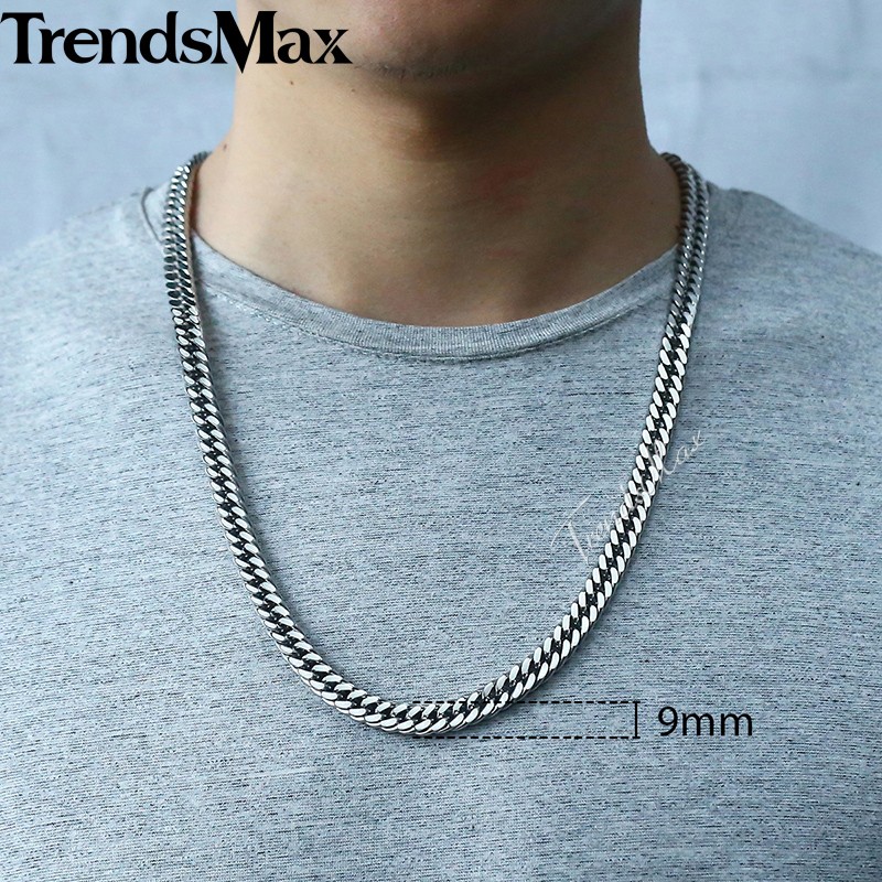 Trendsmax Rombo Link Men's Necklace Chain Stainless Steel Silver Color Tone 7/9/12/15mm KKNM163