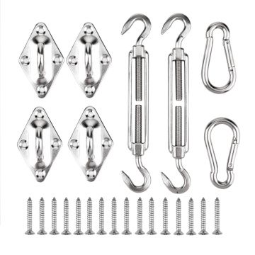 8Pcs Sun Shade Sail Canopy Accessories Stainless Steel Hardware Kit Turnbuckle Pad Eye Carabiner Clip Hook Screws Silver