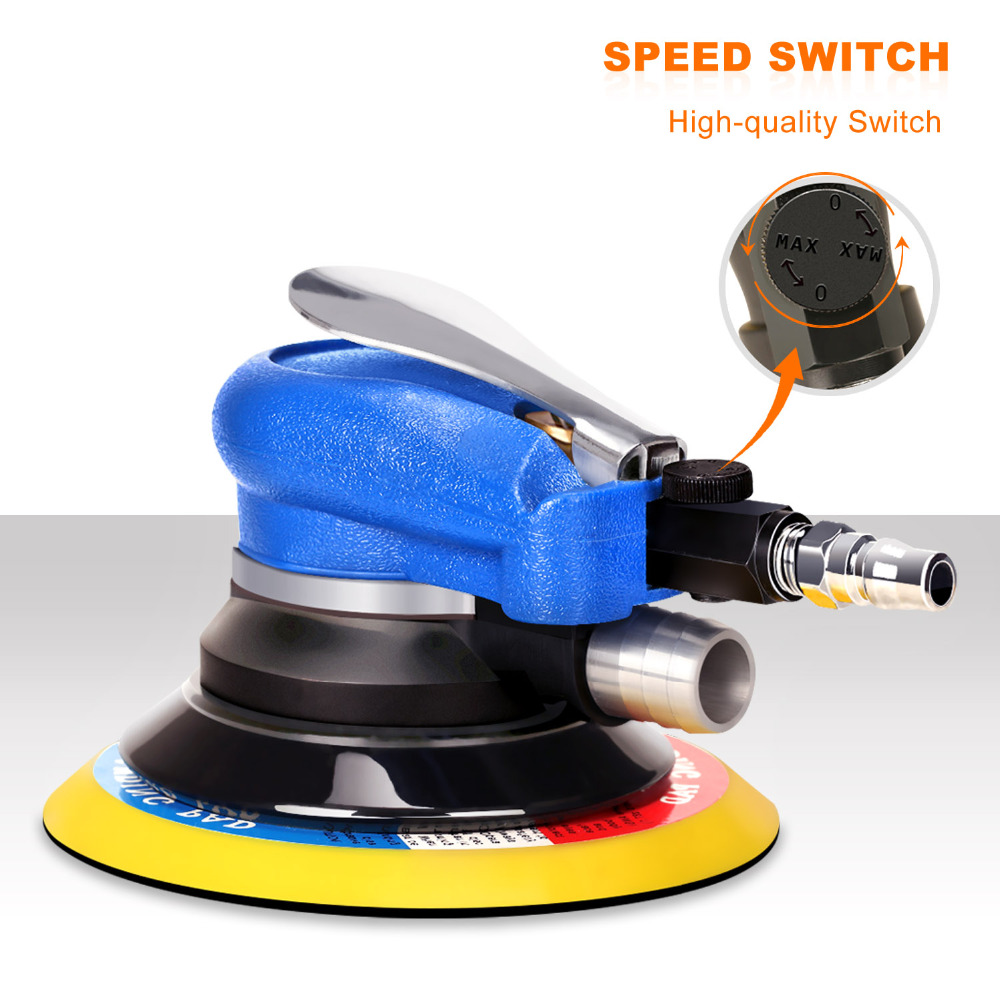 SPTA 6Inch Air Random Orbital Dual Action Sander Orbit Polisher Sanding Grinding Tools Pneumatic with Sanding Discs Paper Pad