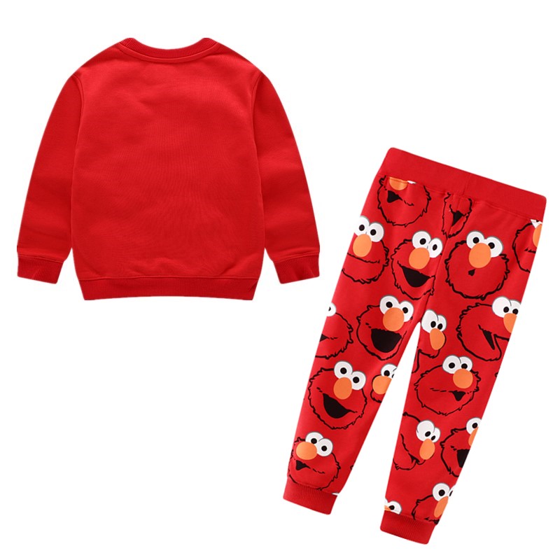 Autumn Winter Cartoon Elmo Printed Cotton Sets Baby Boys Clothing Sets Boys Girls Outfit Long Sleeve Shirt Pant