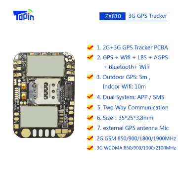 Smallest 3G GPS Tracker ZX810 PCBA Module Smart Android OS 2G GSM 3G WCDMA M6580 SOS GPIO Port Wifi Bluetooth GPS Tracking Chip