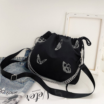 Fashion Luminous Butterfly Messenger Bag Women Drawstring Chain Shoulder Pouch Nylon Casual Lady Handbag