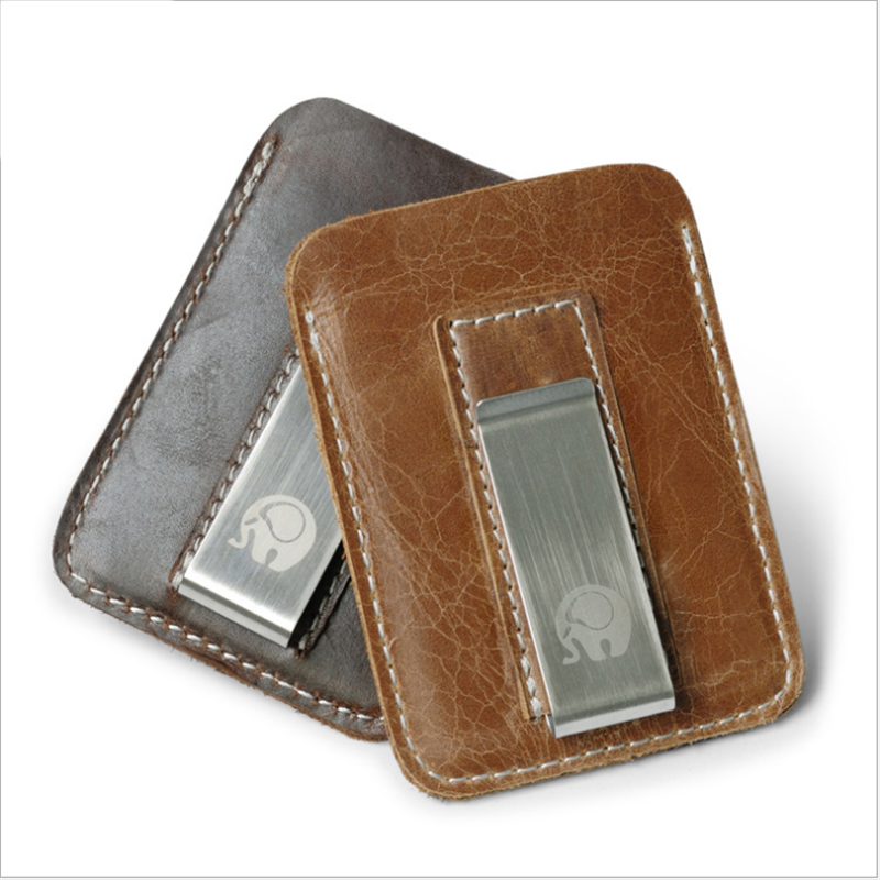 Men Money Clips Vintage PU Leather Front Pocket Clamp For Money Holder Short Money Clip Wallet With Card ID Case