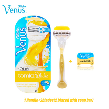 Gilltte Venus Olay Razor Comfort Glide Female Classic Safety Razor Shaving Blades Hair Razor with Soap 1 Handle 2 Razor Blades