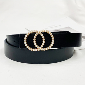 Inlaid Pearl Belts For Women Waist Luxury Simple High Quality PU Belt Jeans Belts For Dress Studded Buckle Girls 2020