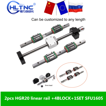RU ES HGR20 Square Linear guides rail 2set HGR20+ block HGH20CA HGW20+SFU1605 ball screw 5mm lead + BK12BF12 cnc linear actuator