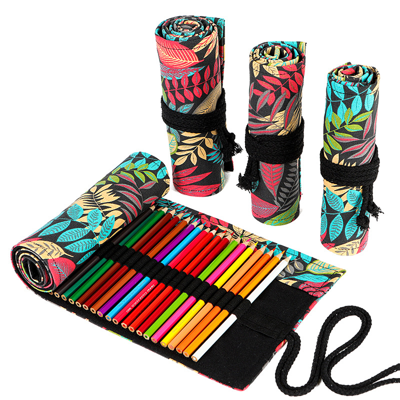 36 48 72 Holes Pencil Case Cat School Supplies Art Pen Bag Pouch Canvas Wrap Roll Makeup Brush Pen Storage Stationery Student