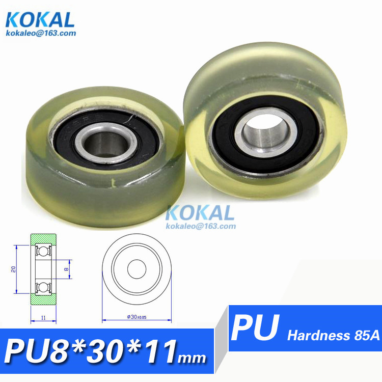 [PU0830-11] 1PCS glass window door low noise ball bearing PU rubber whees 8*30*11mm flat type Beverage machine PU bearing