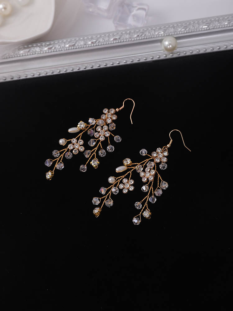 Gold Wedding Hair Accessories Rhinestone Pearl Luxury Headband and Earrings For Women Wholesale Bridal Headwear hair jewelry