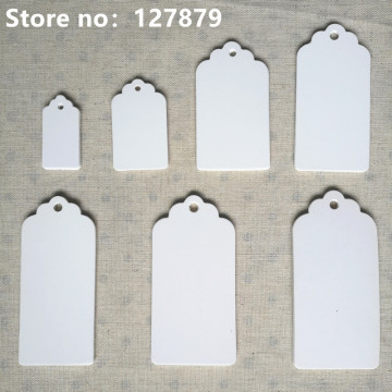 100pcs White Paperboard 7 sizes Packaging Hang Tags Wedding/Birthday Party Candy Boxes Price Tags for Flower/Cosmetics Labels