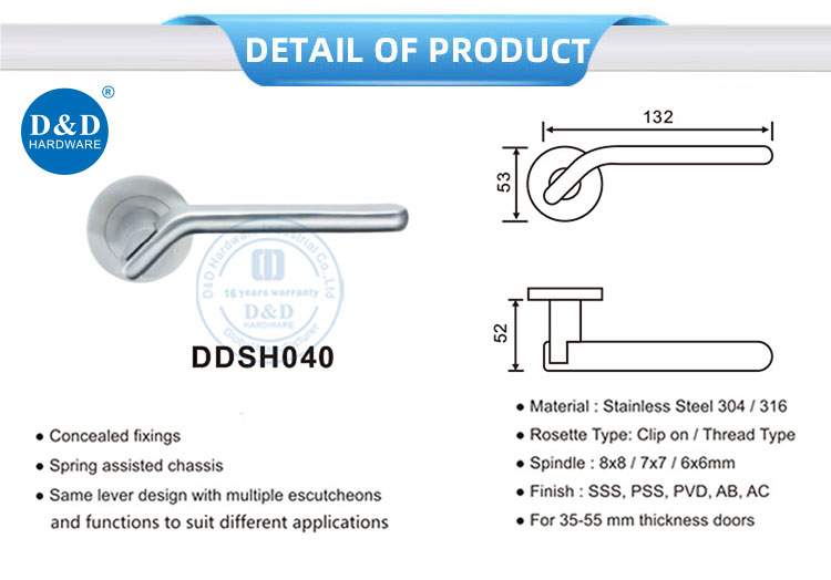 Personal Privacy Door Stainless Steel Solid Lever Handle (Double-Sided Security) - D&D HARDWARE