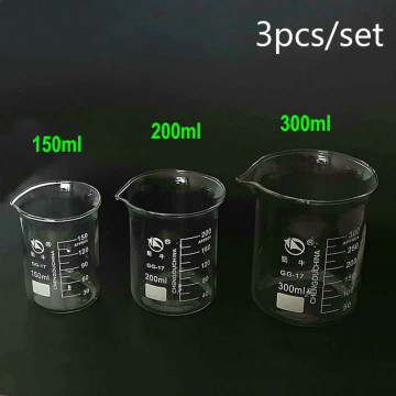 3pcs/set 150/200/300ml Glass Beaker For Laboratory Tests, Measuring Cup Volumetric Glassware For Lab Experiments