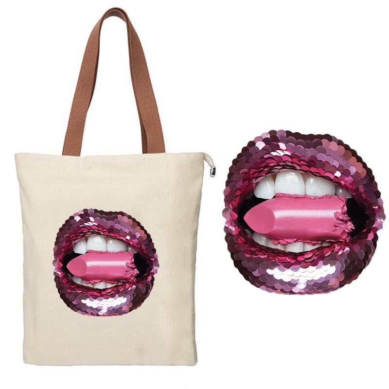 Sexy Pink Lips DIY Patches On Cloths Iron On Heat Transfer Printing Stickers For Clothes T-shirt Appliques Washable