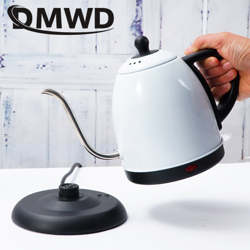 DMWD Long Mouth Stainless Steel Boiling Electric Kettle 1L Powerful Hot Water Boiler Pot Safety Auto-off Function Heating Teapot