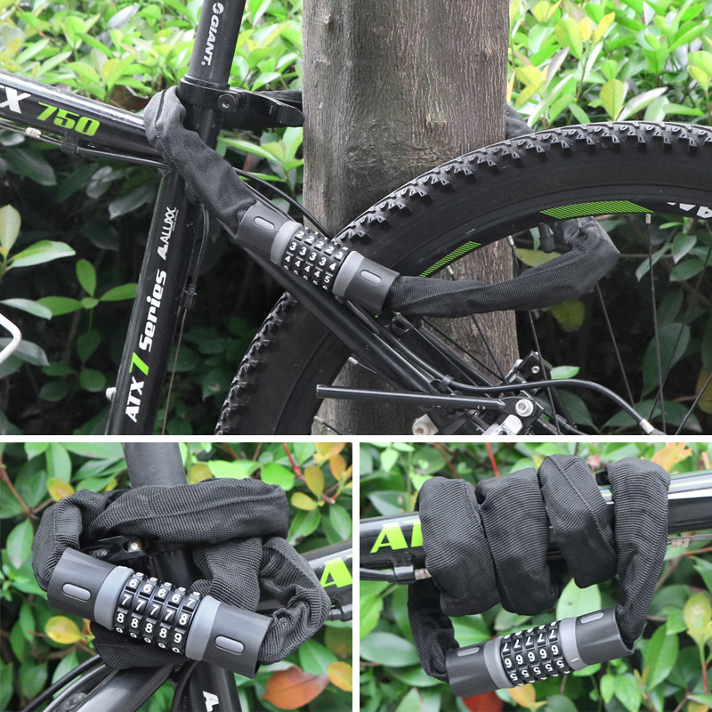 Metal Anti-Theft Bike Lock MTB Bicycle Chain Lock 5 Digit Code Security Reinforced Bike Motorcycle Locks Bicycle Accoessories